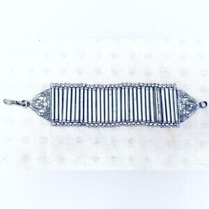 Vintage Afghan Tribal Bracelet – 8” Silver-Tone Wide Cuff, Great Quality
